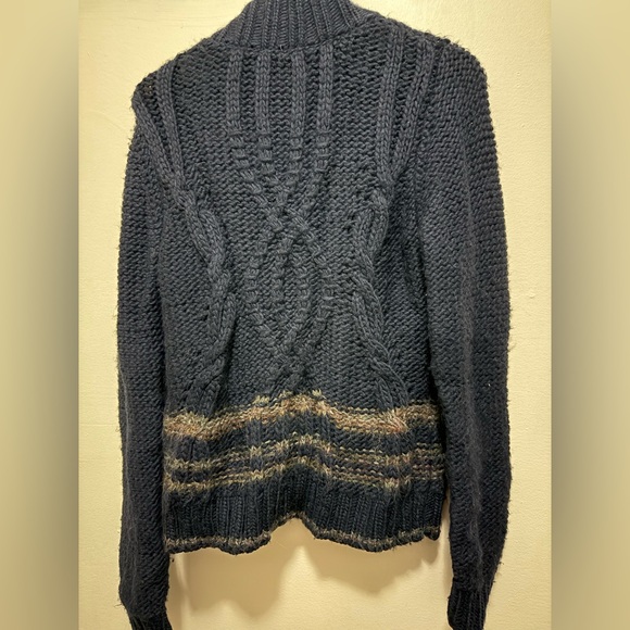 Free People North Star Cardigan Navy Cable Knit with Faux Fur Collar Sz S/P - Picture 4 of 7